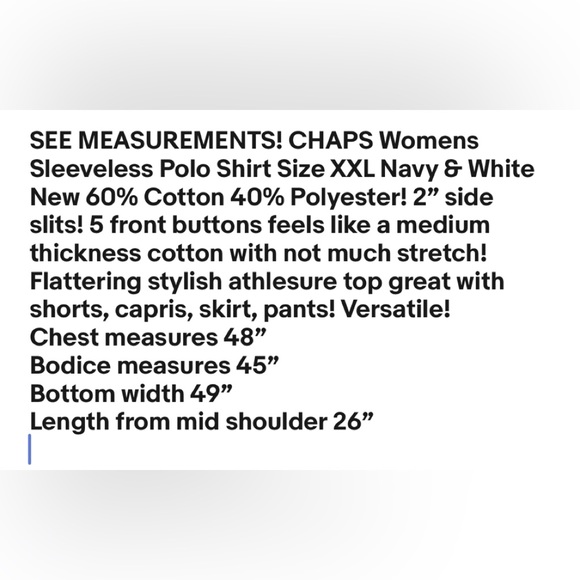CHAPS Womens Sleeveless Polo Shirt Size XXL Navy & White New - Picture 8 of 8